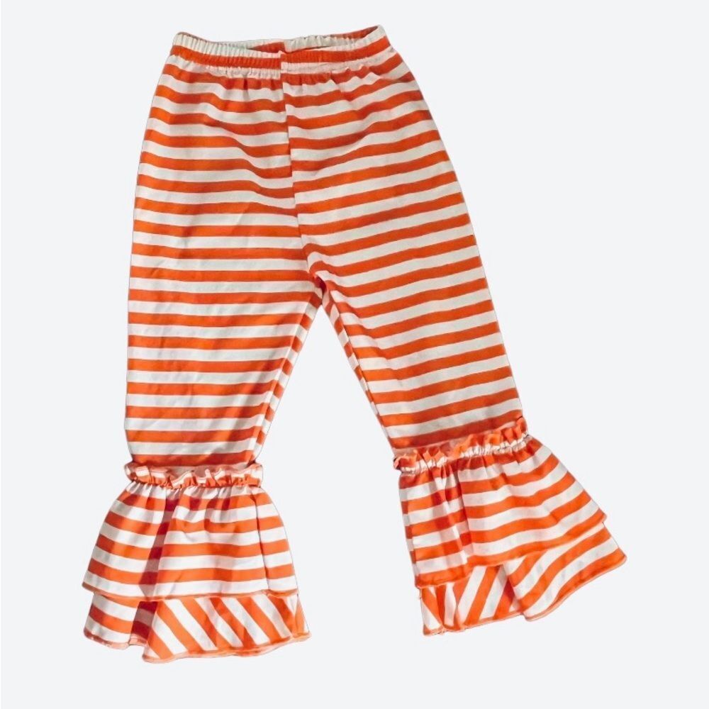Girls Stripe Ruffle Pants Size 3T Orange/White
